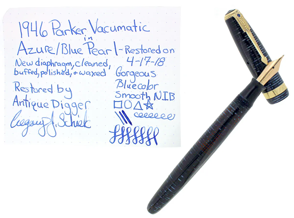 1946 PARKER AZURE PEARL VACUMATIC MAJOR FOUNTAIN PEN GORGEOUS COLOR RESTORED