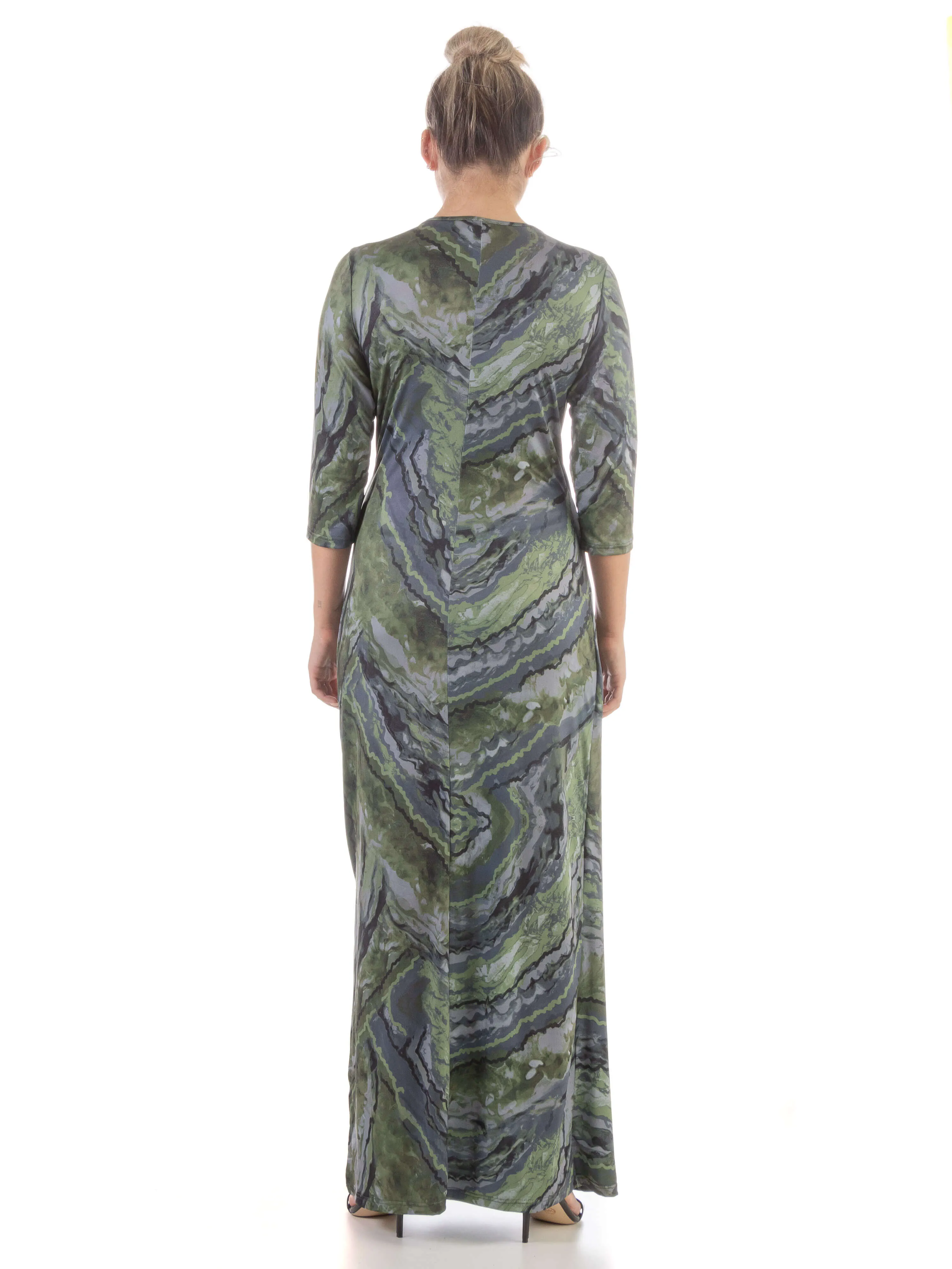 24seven Comfort Apparel Green Faux Wrap Side Slit Maxi Dress