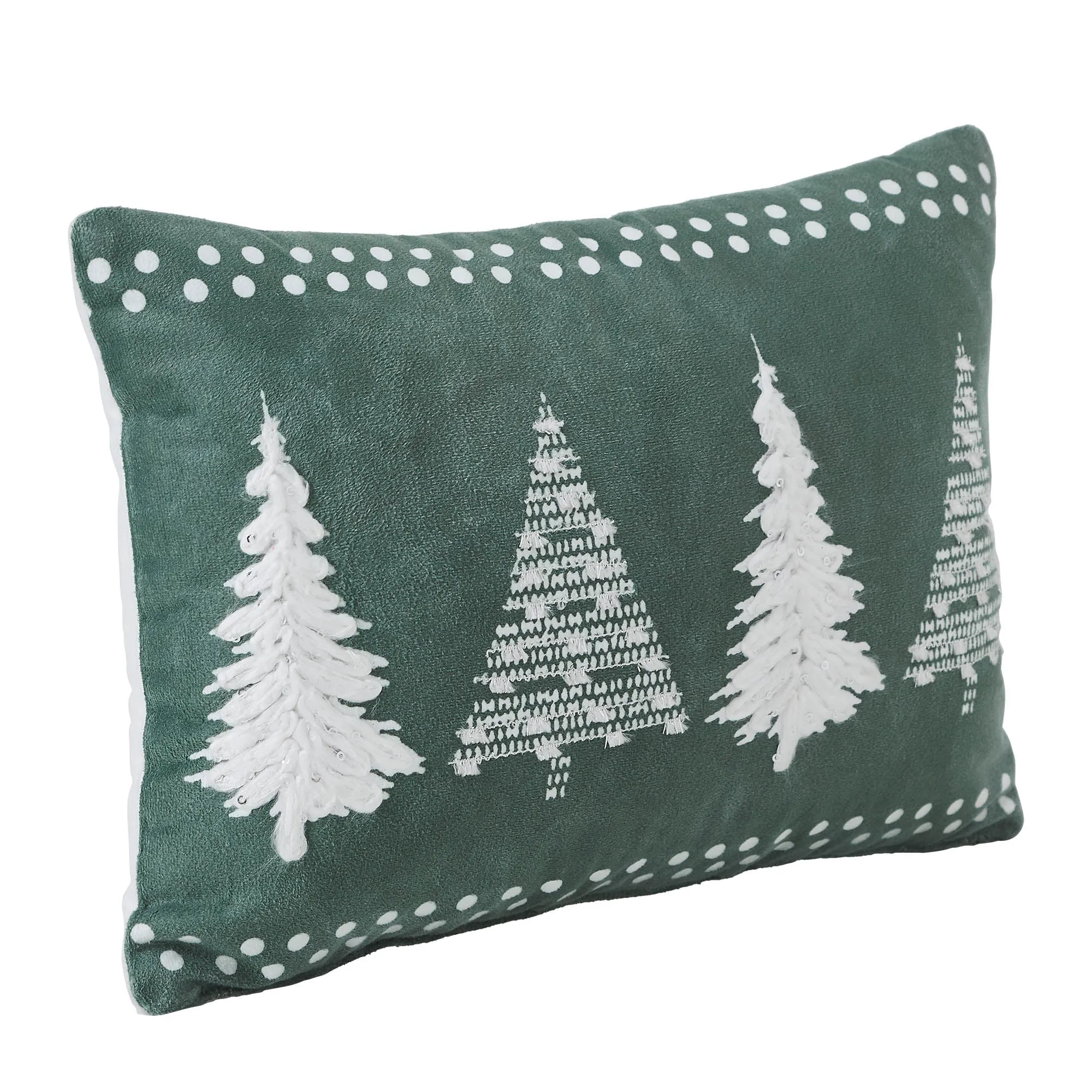 4 Christmas Trees Green Velvet Pillow 14x10