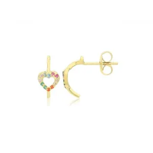 9ct Yellow Gold Multicoloured Heart Half Hoop Studs ES753