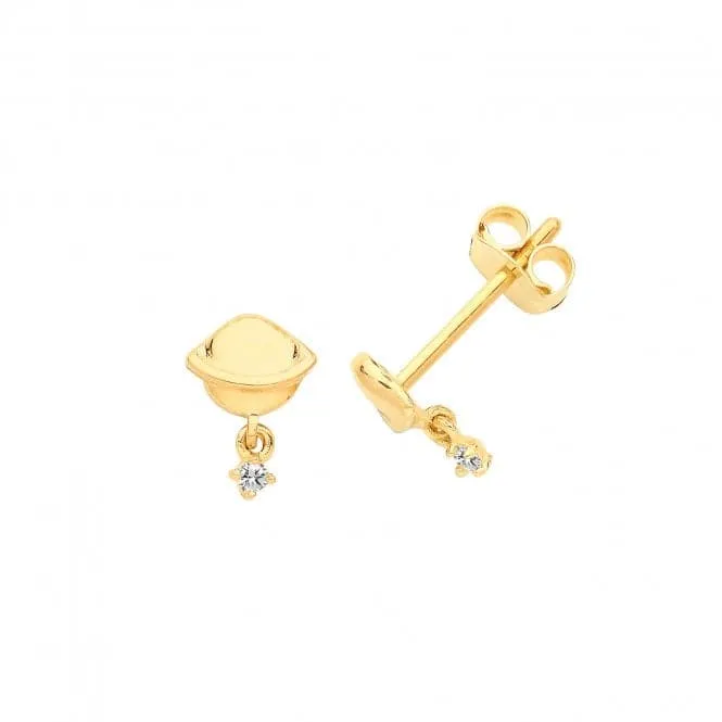 9ct Yellow Gold Planet With Dangle Zirconia Studs Earrings ES694