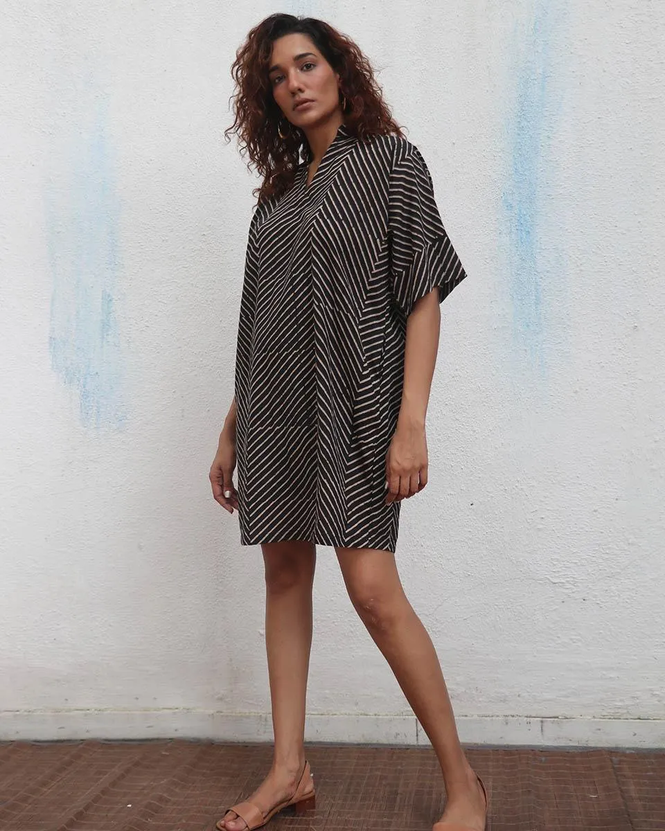 Almond Butter  Handblock Printed Cotton Dress - Mono