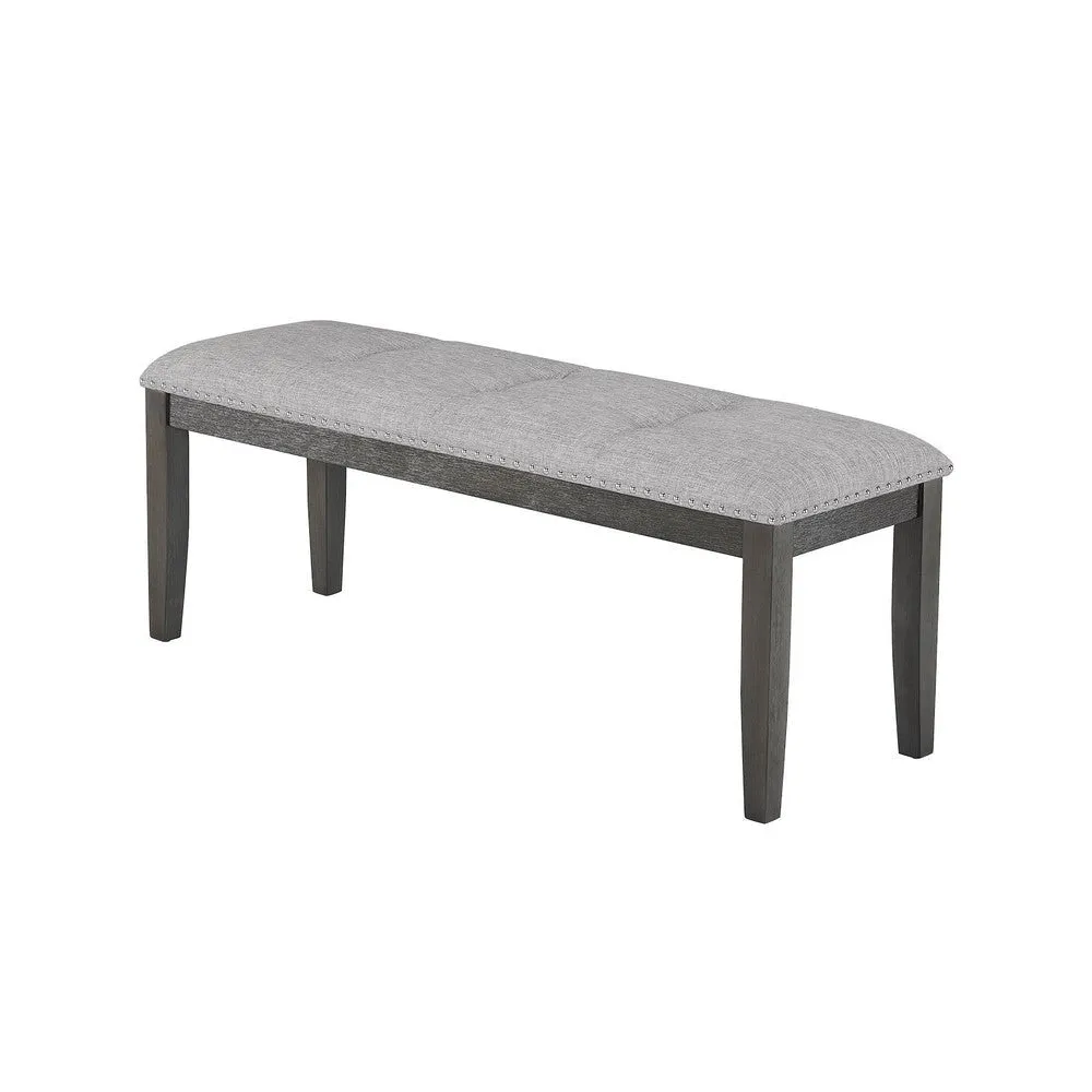 Amber 48 Inch Bench, Fabric Upholstery, Cushioned Wood Frame, Gray  By Casagear Home