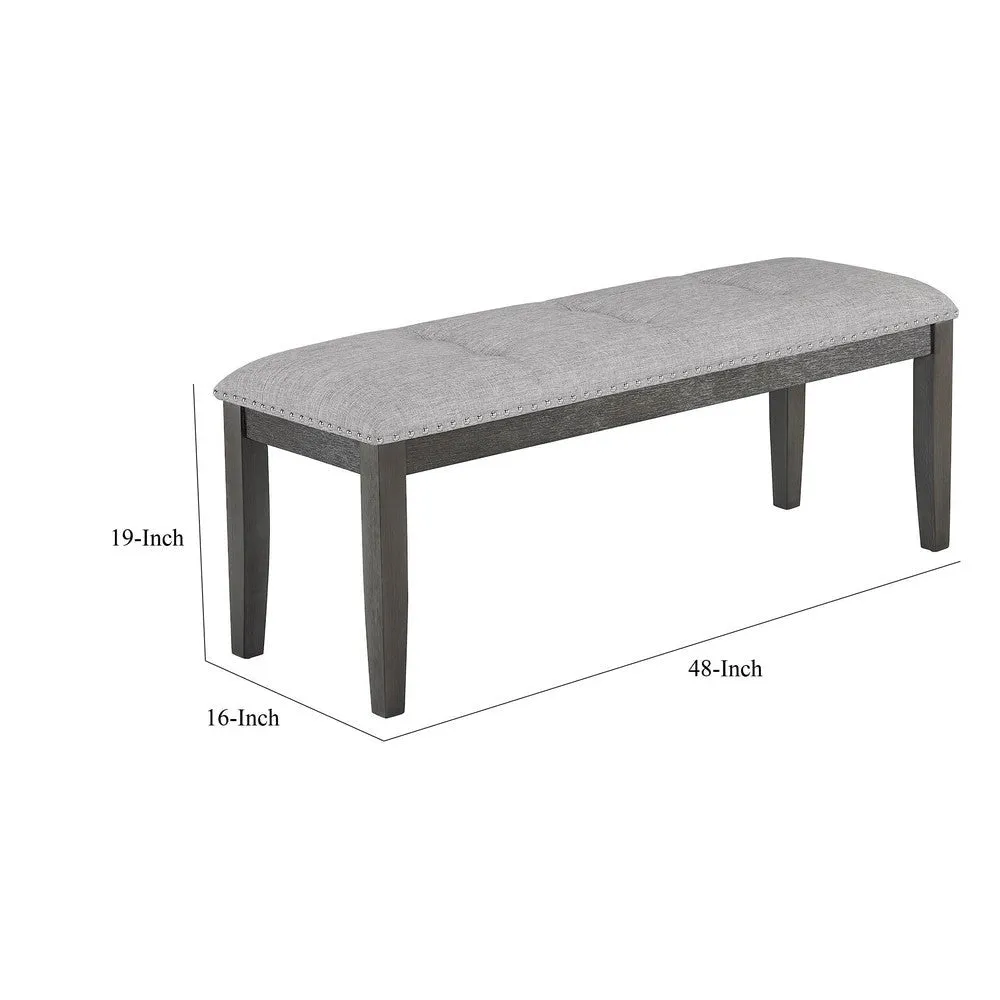 Amber 48 Inch Bench, Fabric Upholstery, Cushioned Wood Frame, Gray  By Casagear Home