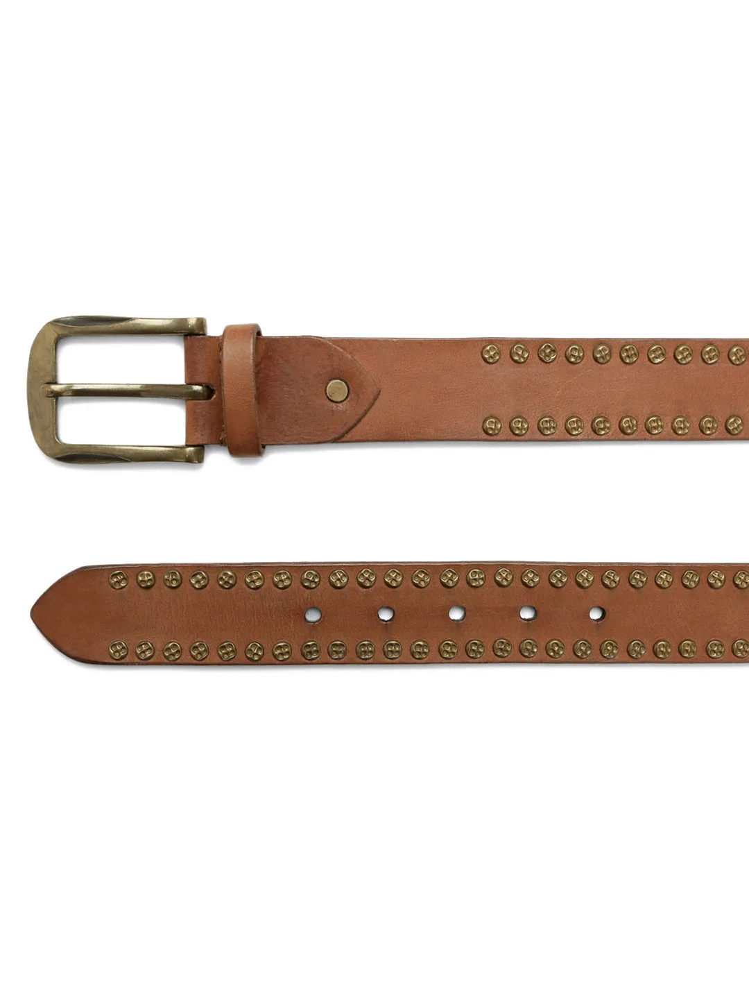 Art N Vintage Premium Cognac Genuine Leather Studded Men's Belt - Stylish & Durable