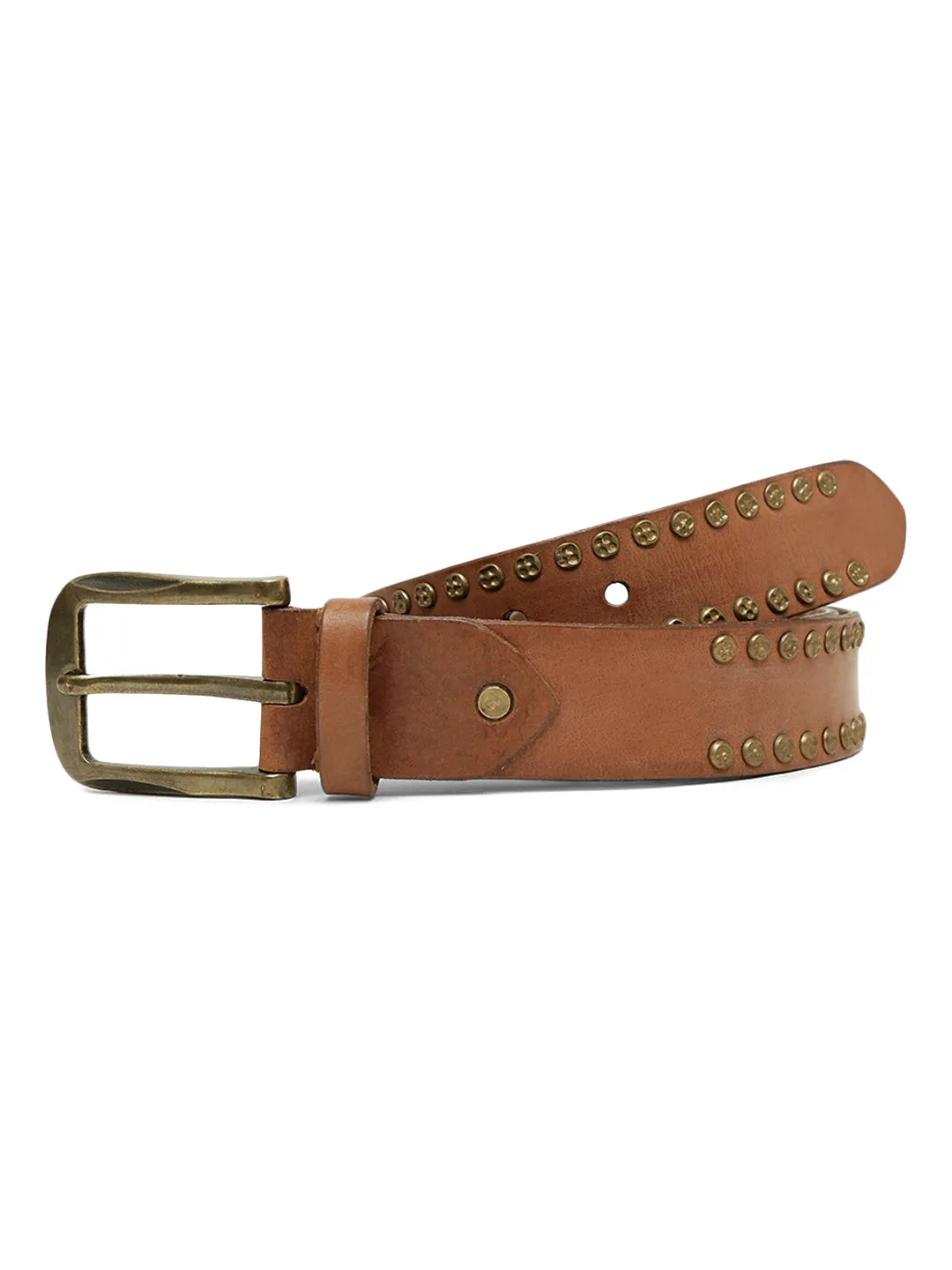 Art N Vintage Premium Cognac Genuine Leather Studded Men's Belt - Stylish & Durable