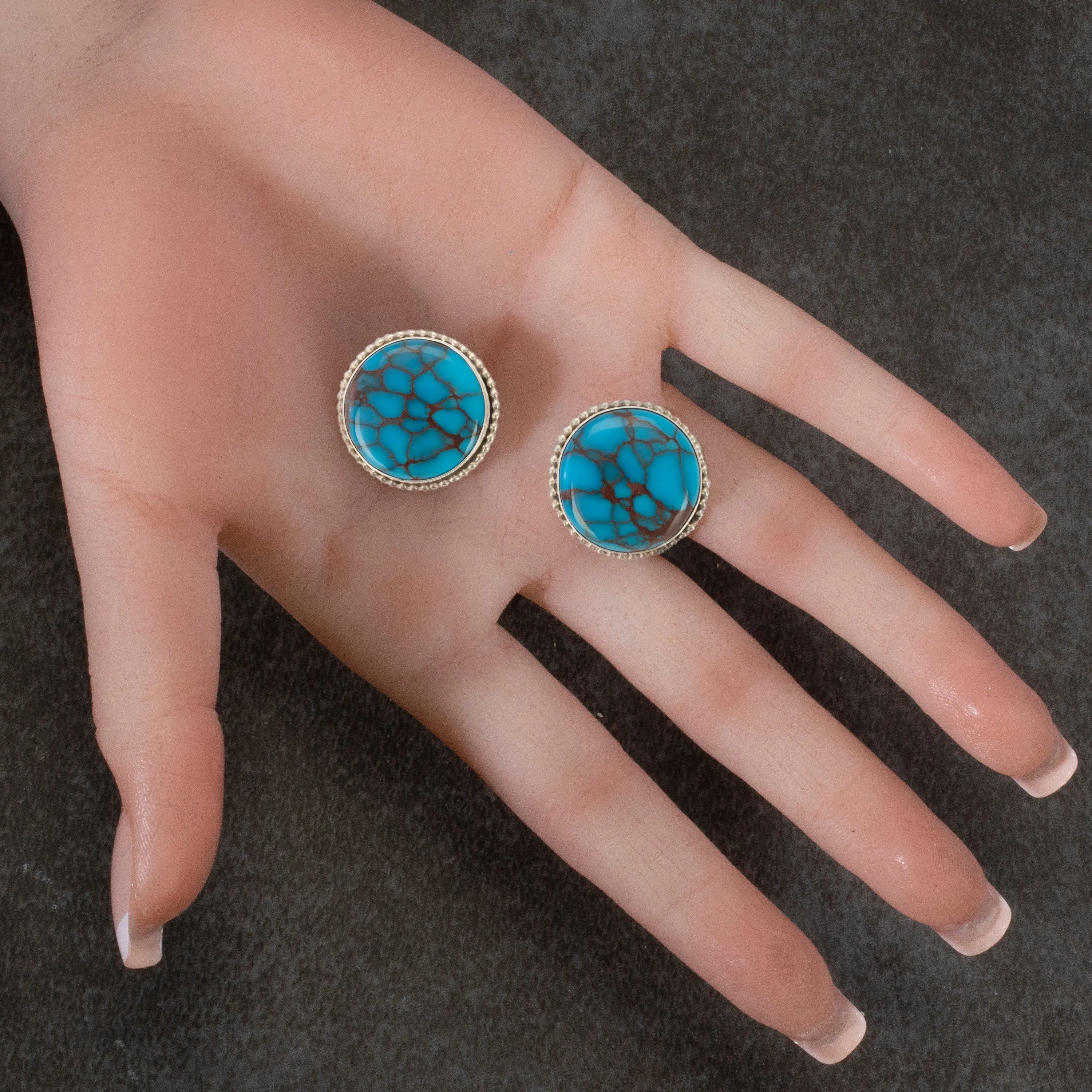 Art Platero Prince Turquoise Circular USA Native American Made 925 Sterling Silver Earrings with Stud Backing