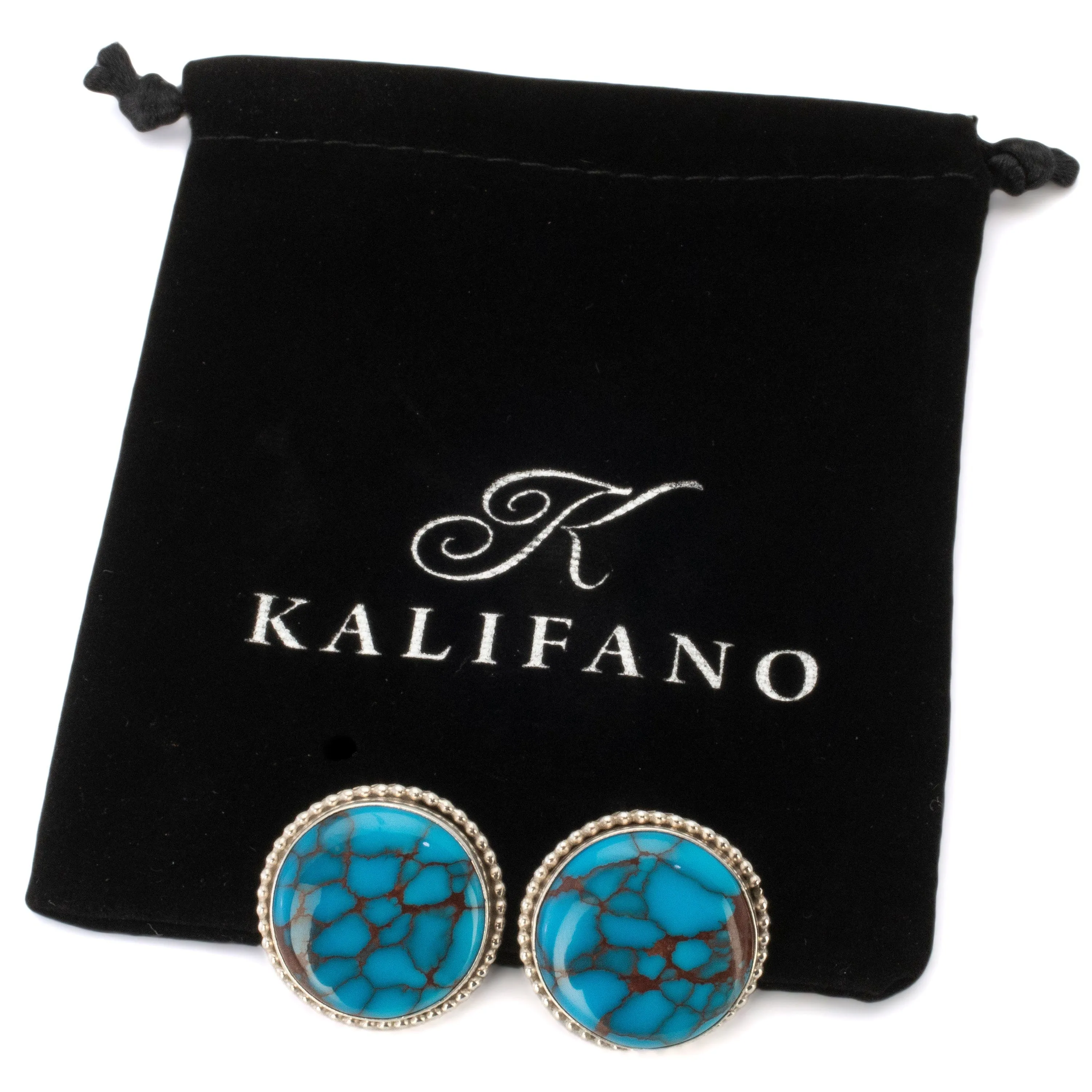 Art Platero Prince Turquoise Circular USA Native American Made 925 Sterling Silver Earrings with Stud Backing