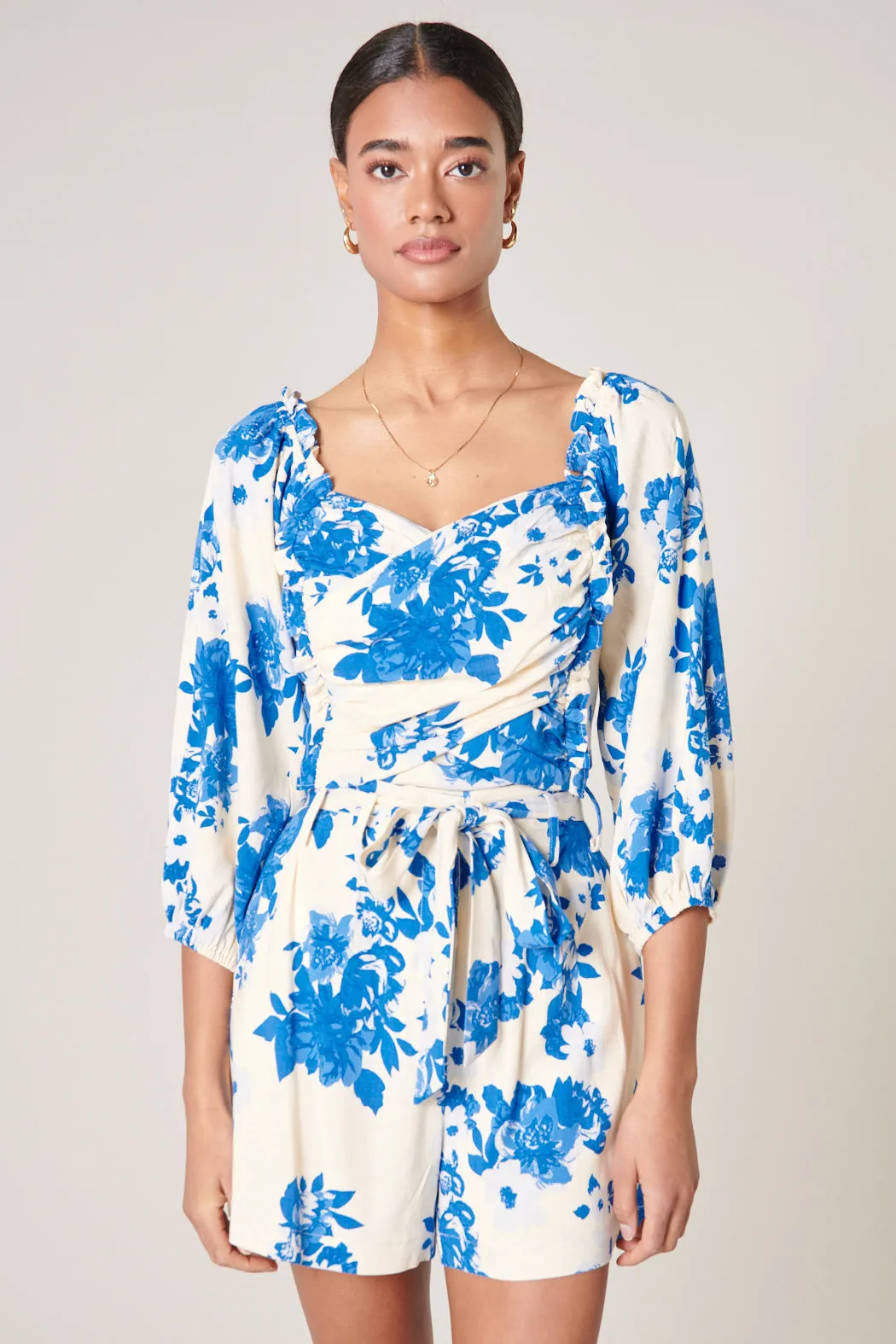 Azure Kona Floral Sweetheart Crossover Top