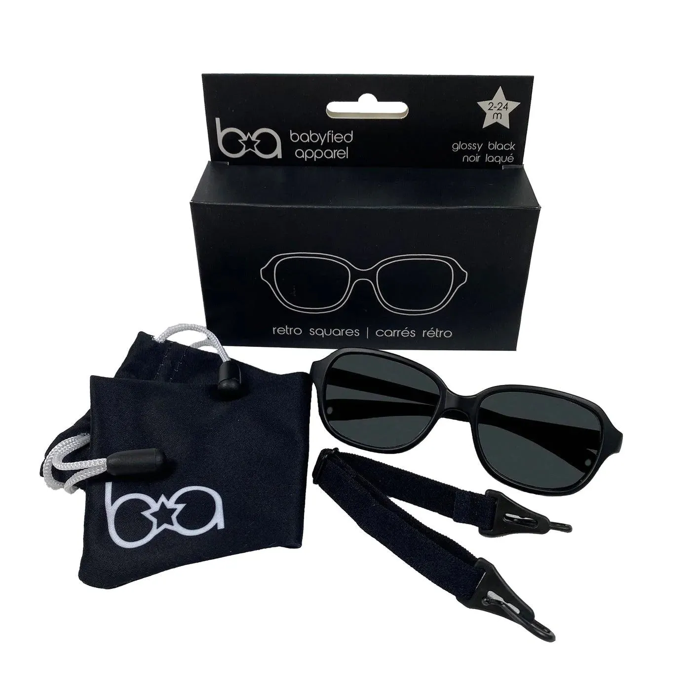 Babyfied Apparel - Sunglasses - Retro Squares - Glossy Black 2-24 months