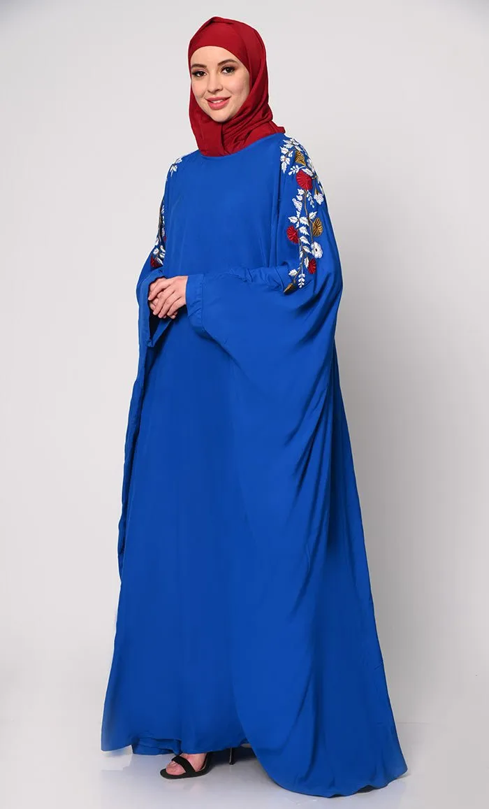 Beautiful Floral Embroiderd  Zara Blue Kaftan with Pockets