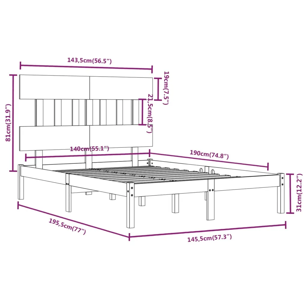 Bed Frame without Mattress 140x190 cm Solid Wood