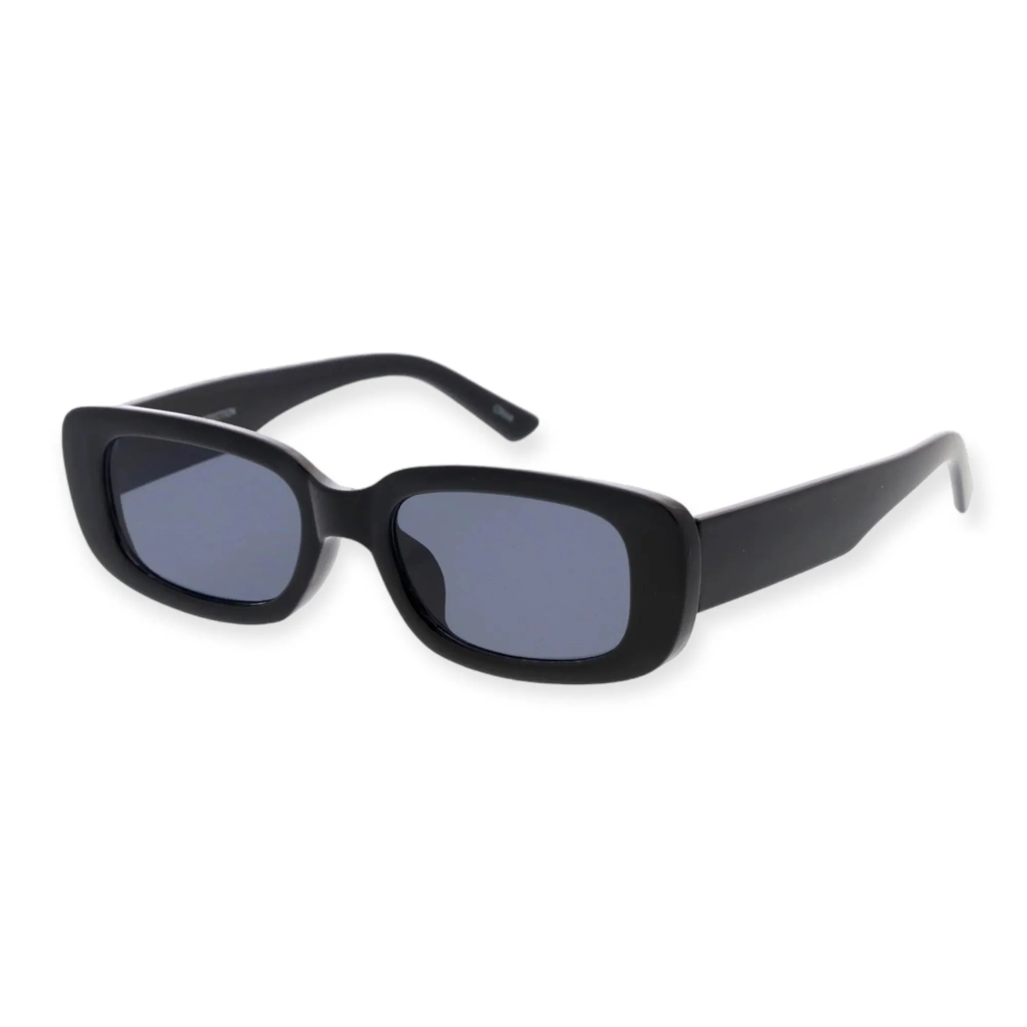 Black Retro Slim Rectangle Sunglasses