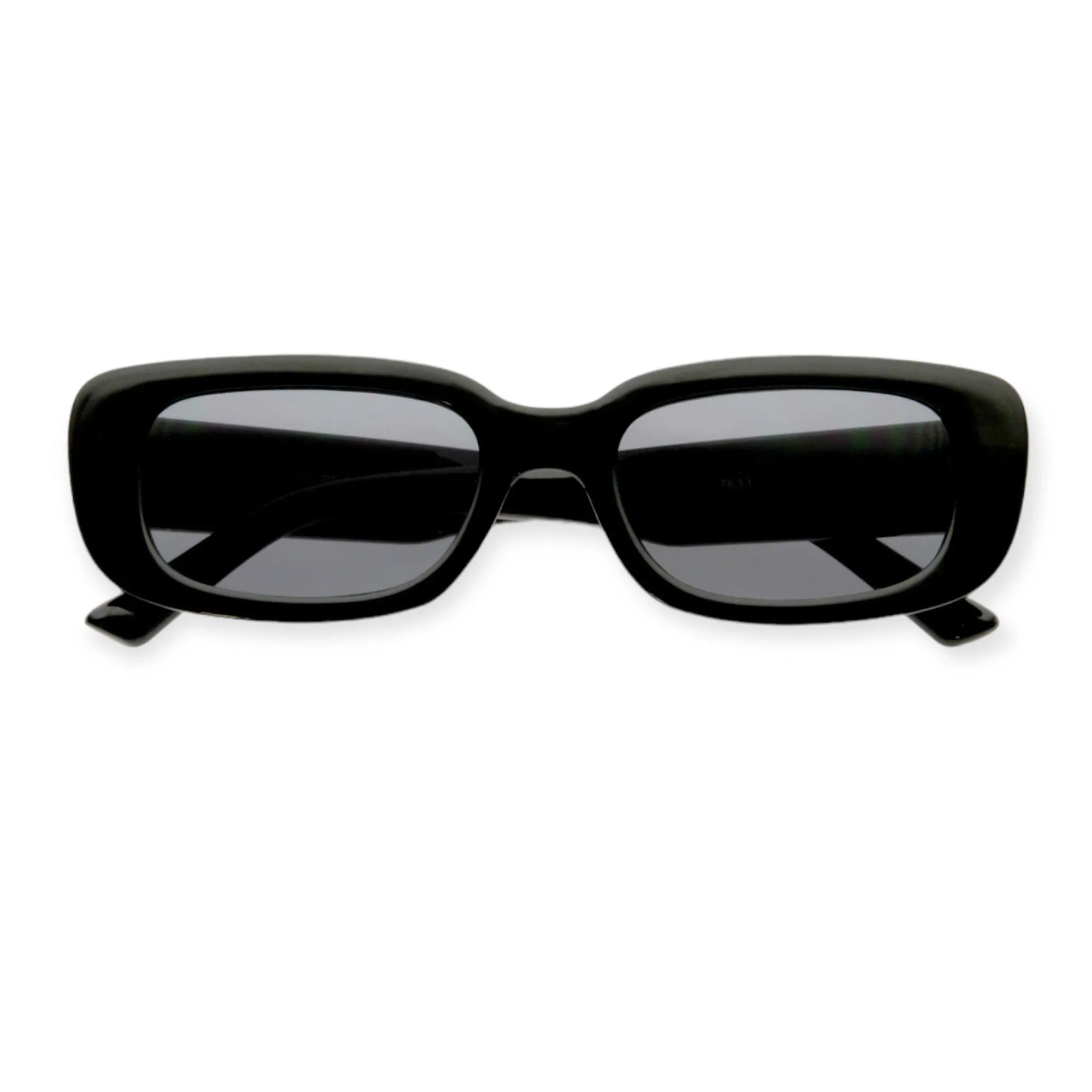 Black Retro Slim Rectangle Sunglasses