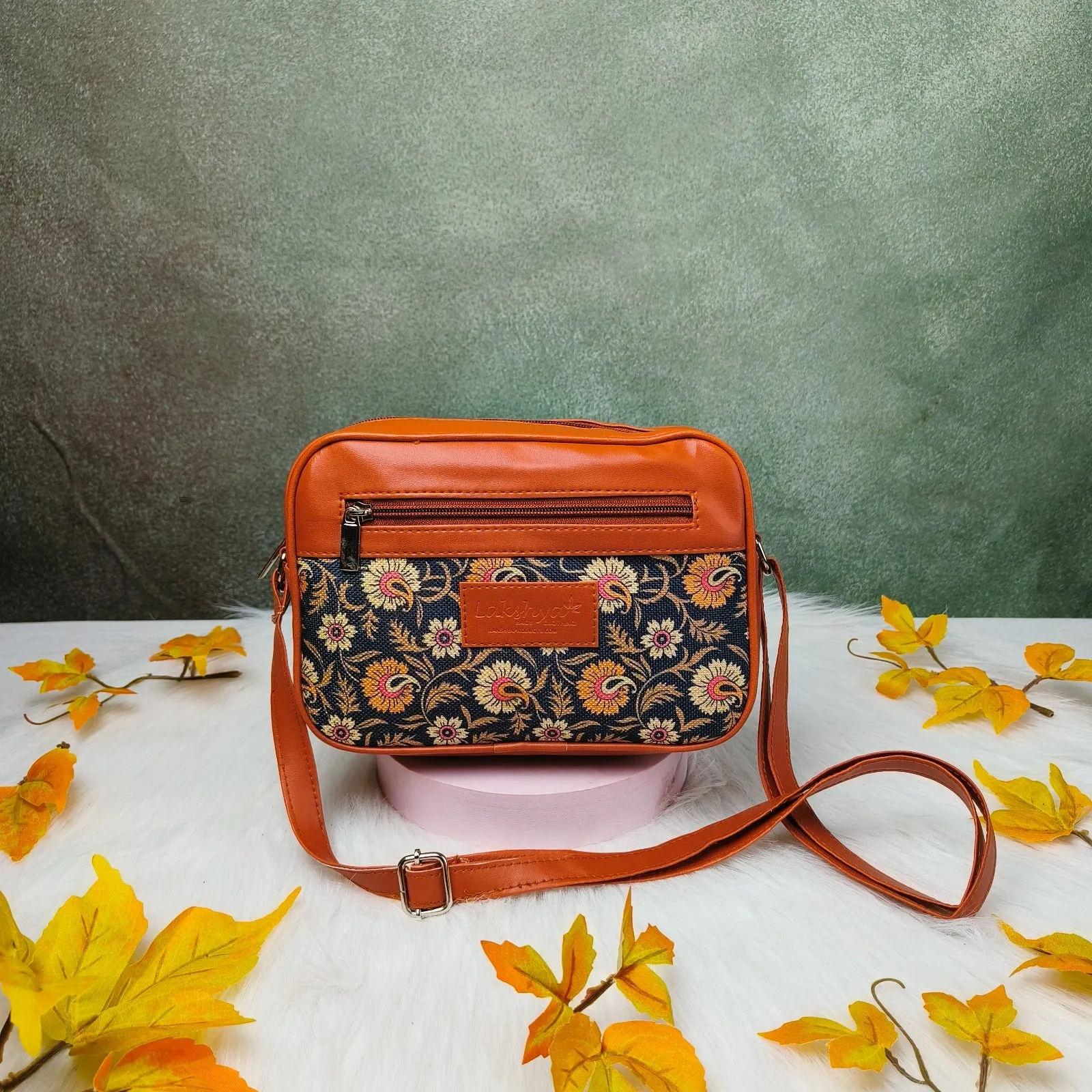 Book Sling Black with Orange and Sandal botanical Patterns