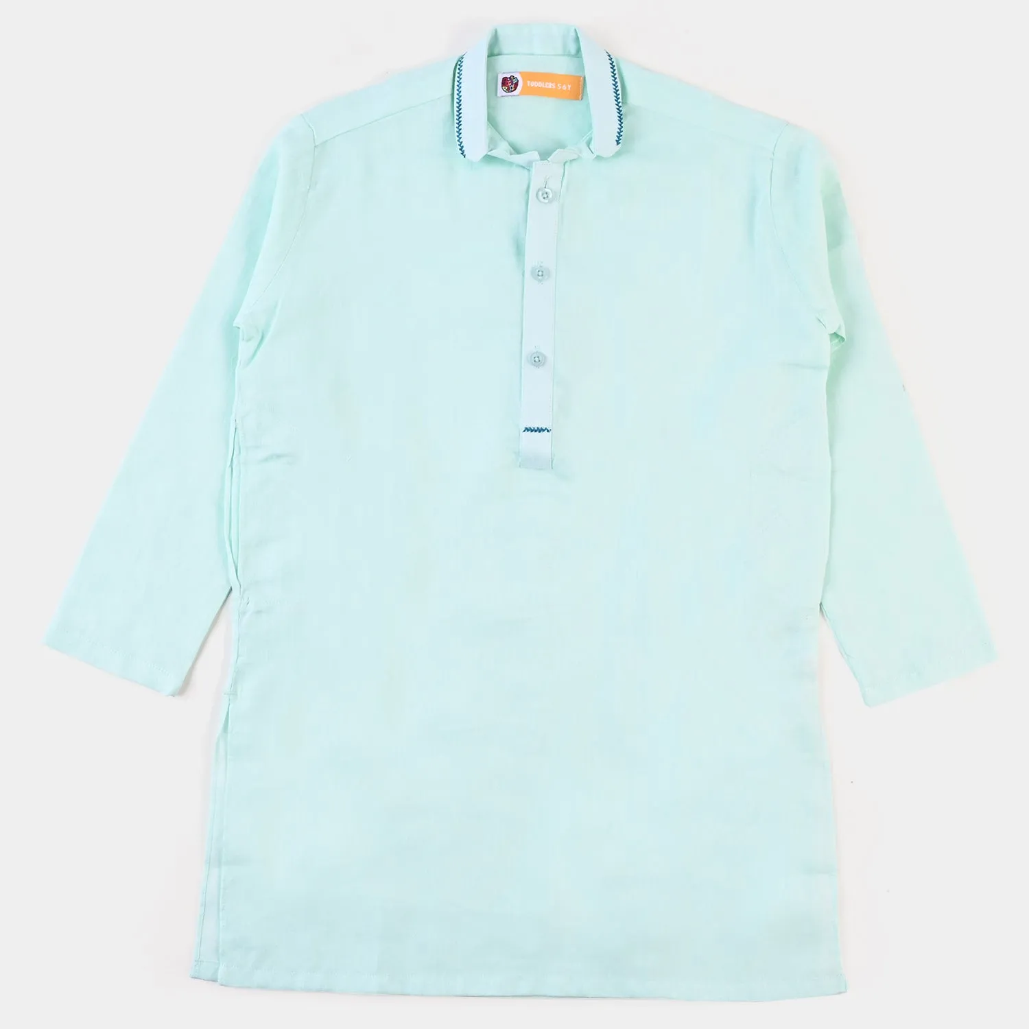 Boys Jacquard Embroidered Kurta - Mint Green