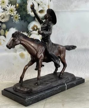 Bronze Cowboy Sculpture Lasso Western Horse Fine Art Remington Russell 23lb 17in