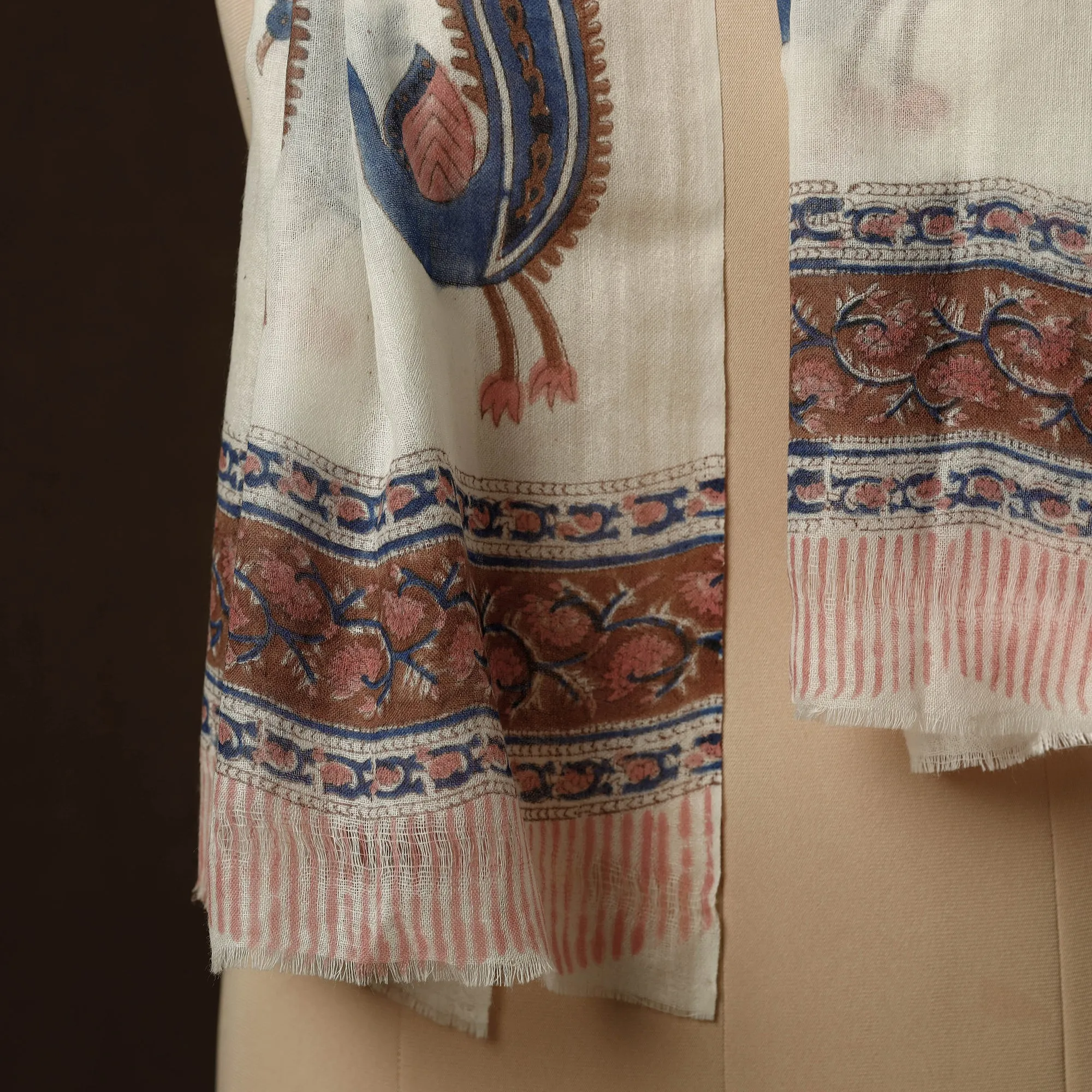 Brown - Pure Wool Sanganeri Hand Block Printed Stole