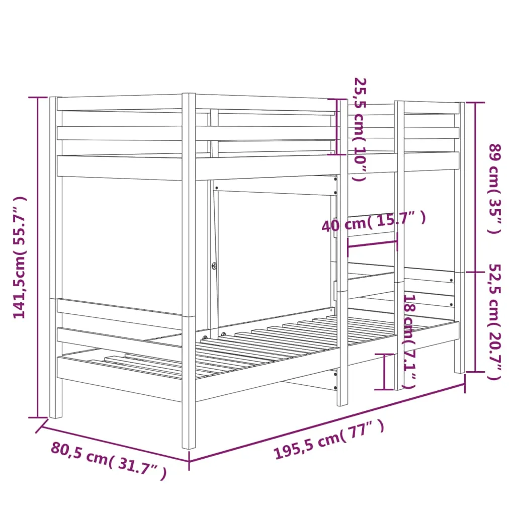 Bunk Bed White 75x190 cm 2FT6 Small Single Solid Wood Pine