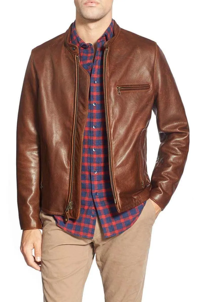 Café Racer Oil Tanned Cowhide Leather Moto Jacket