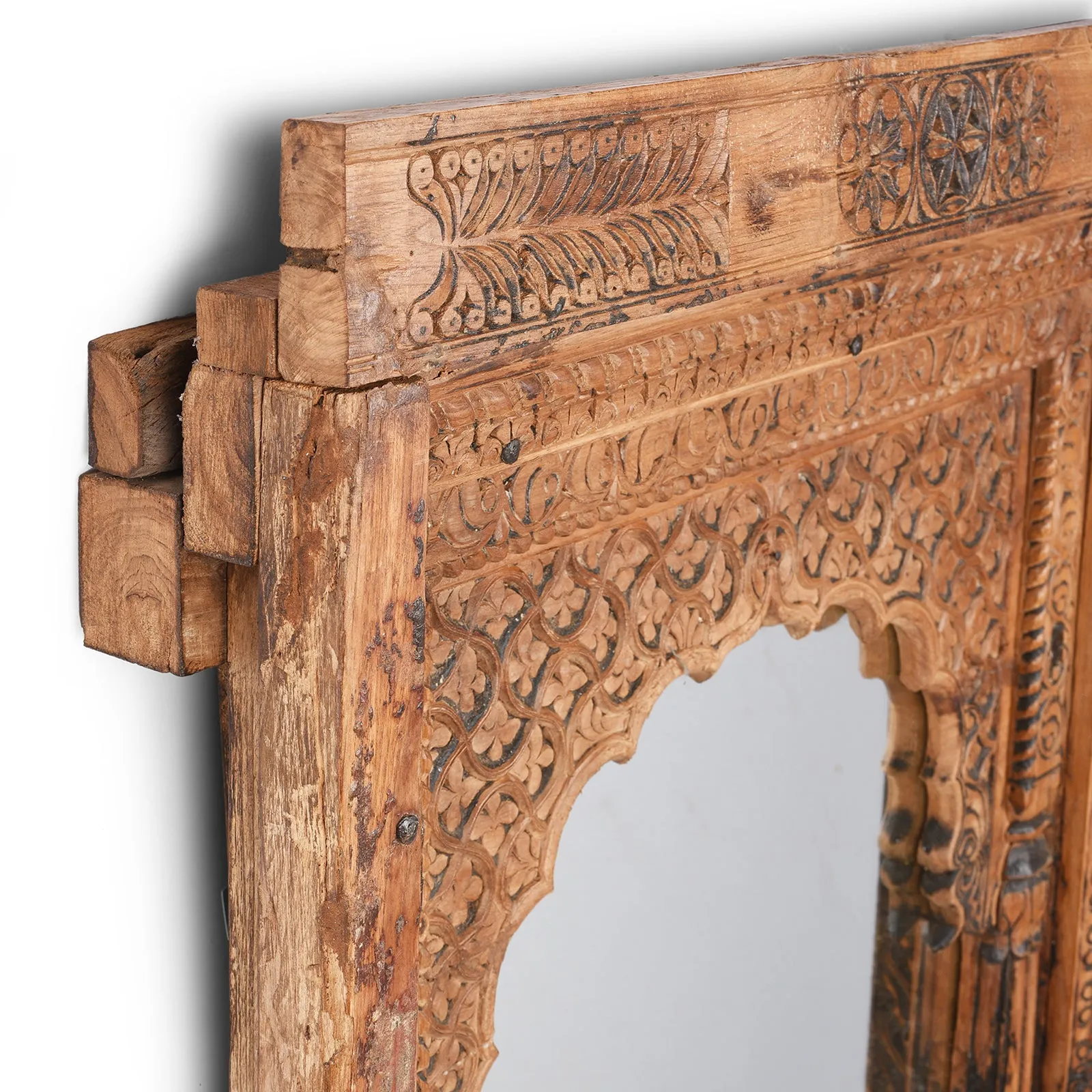 Carved Teak Window Mirror From Maharashtra - 19th Century