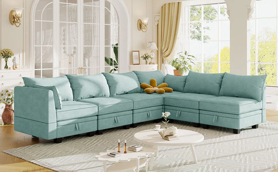 Contemporary U-Shaped Modular Sectional Sofa with Reversible Chaise, Convertible Bed, and Storage Seat for Living Room