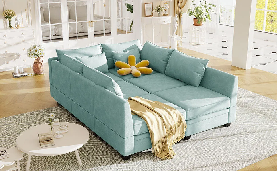 Contemporary U-Shaped Modular Sectional Sofa with Reversible Chaise, Convertible Bed, and Storage Seat for Living Room