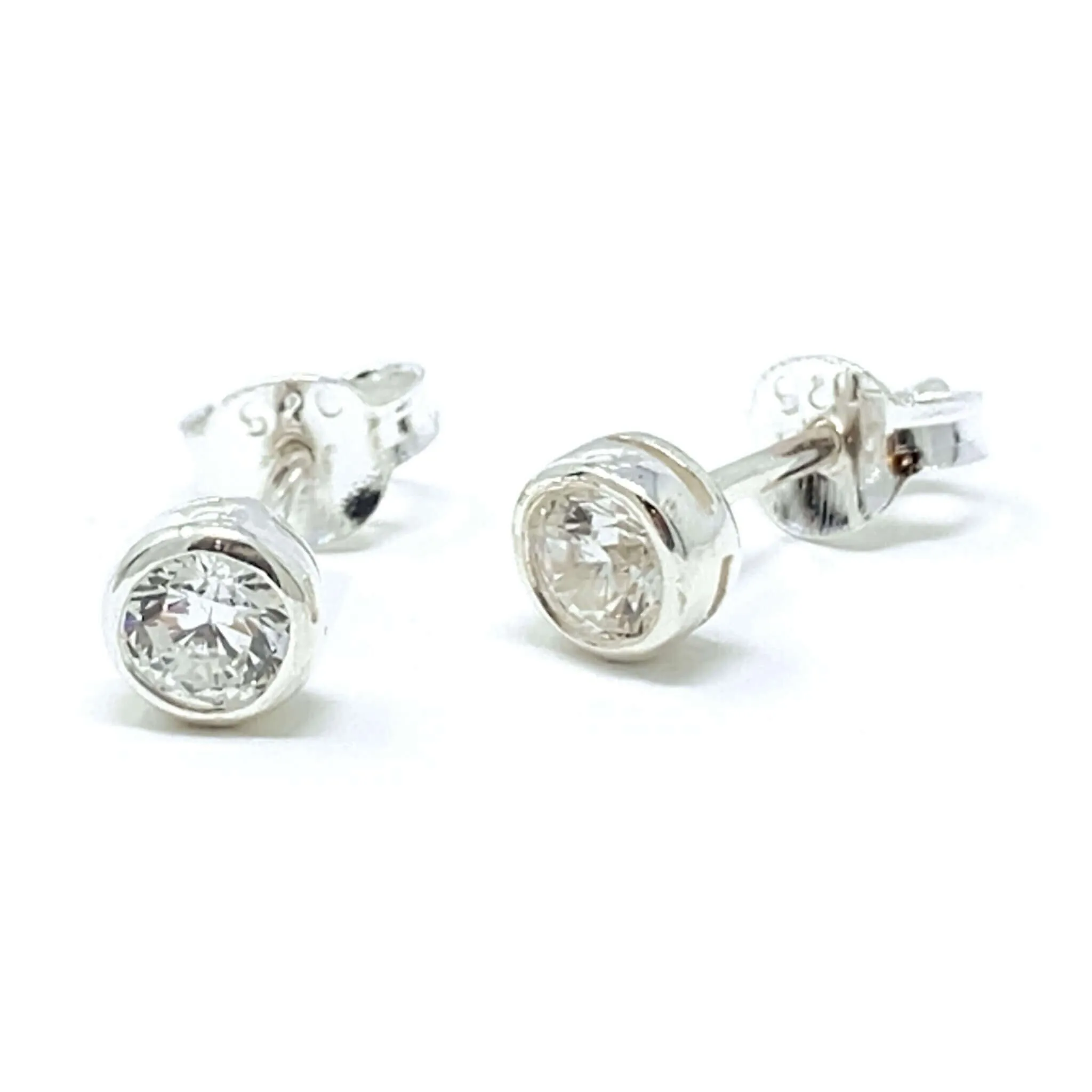 Cubic Zirconia Bezel Sterling Silver Stud Earrings