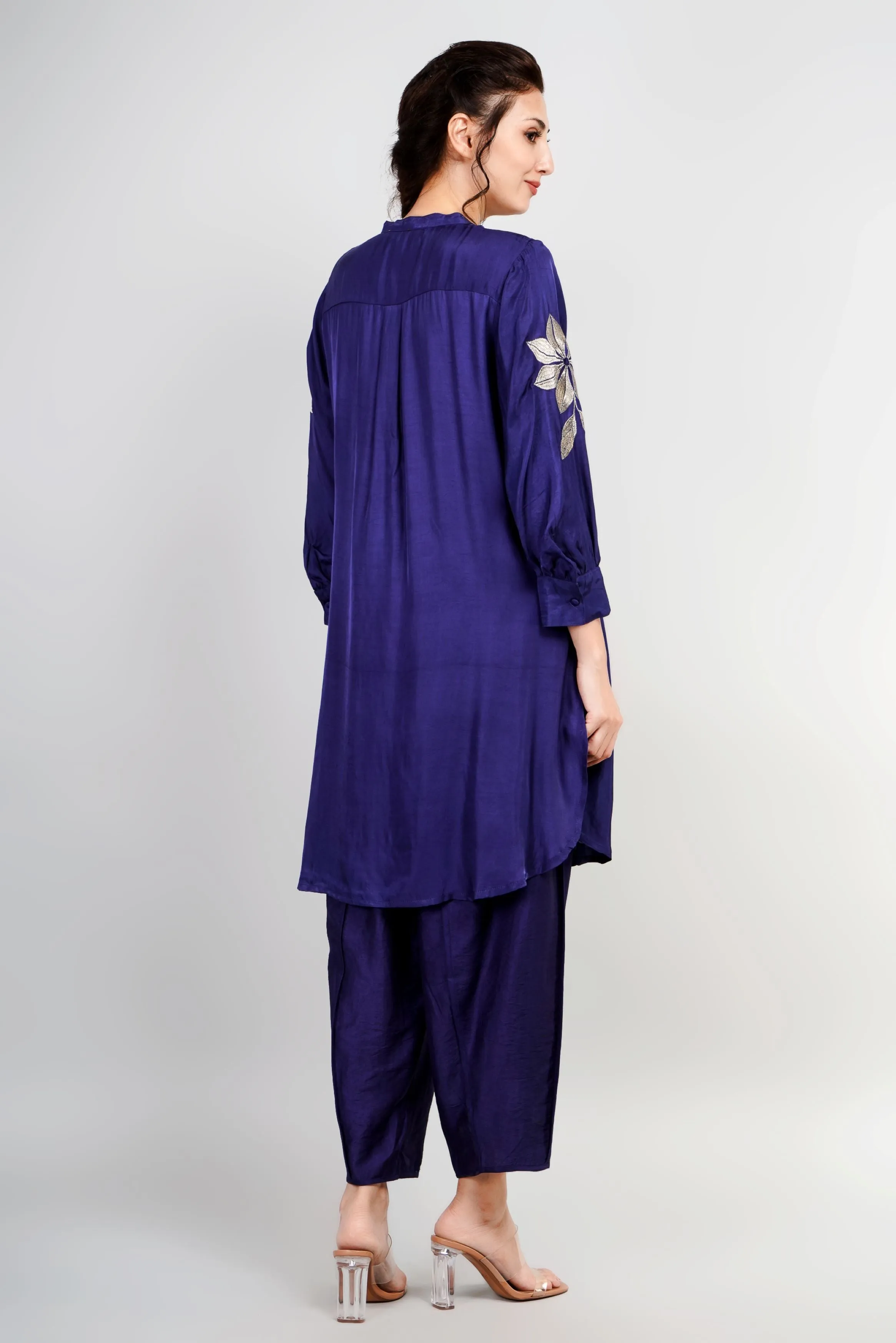 Deep Blue Embroidered Belgium Linen Co-Ord Set