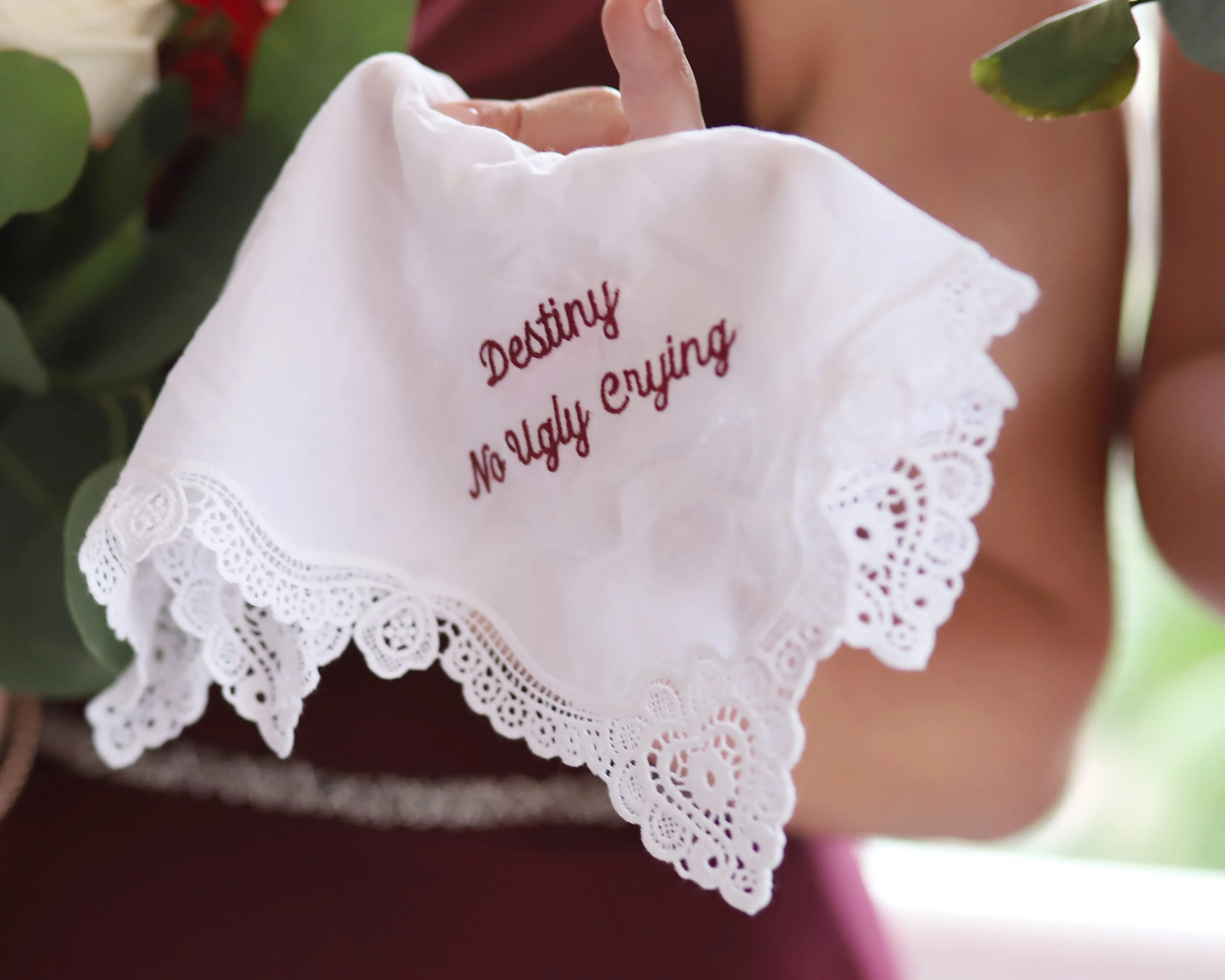 Embroidered Monogrammed Wedding Handkerchief - Bridesmaids Wedding Hankerchiefs- Embroidered Lace Hankies Personalized