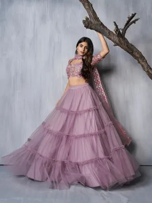 Embroidered Thread Work Semi-Stitched Lehenga & Unstitched Blouse With Dupatta