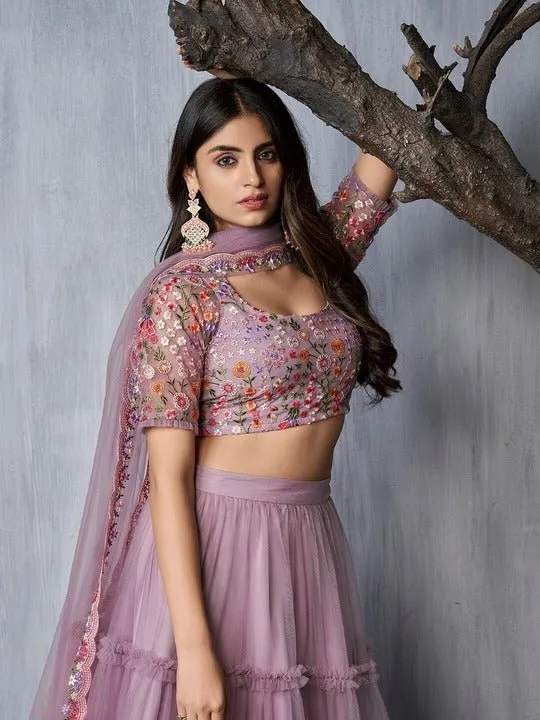 Embroidered Thread Work Semi-Stitched Lehenga & Unstitched Blouse With Dupatta