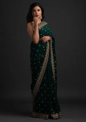 Enchanting Green Dori And Sequins Embroidered Art Silk Wedding Saree