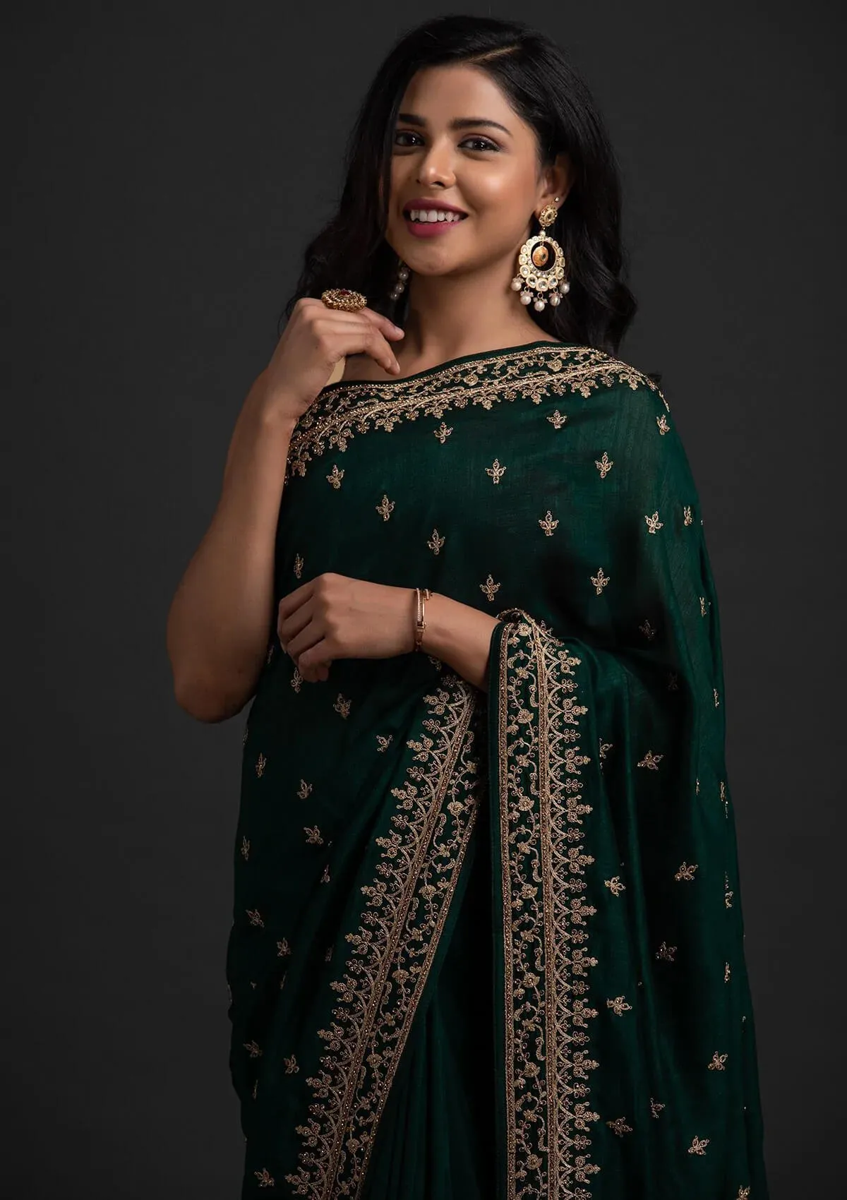 Enchanting Green Dori And Sequins Embroidered Art Silk Wedding Saree