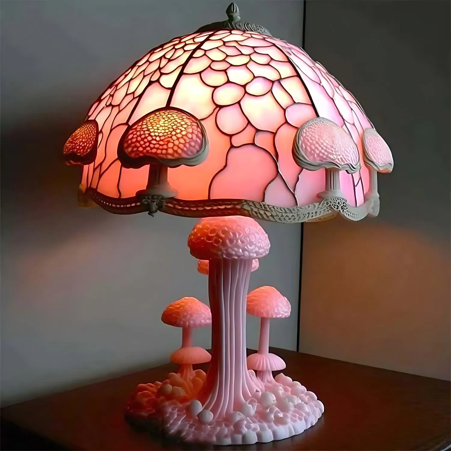 Fantasy Shroom Table Lamp Stunning Stained Glass Design