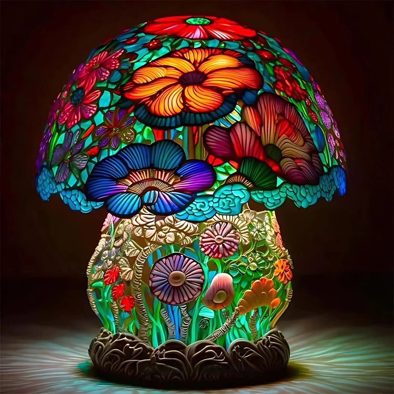 Fantasy Shroom Table Lamp Stunning Stained Glass Design