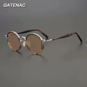 Gatenac Unisex Full Rim Round Polarized Acetate Titanium Sunglasses Mo10