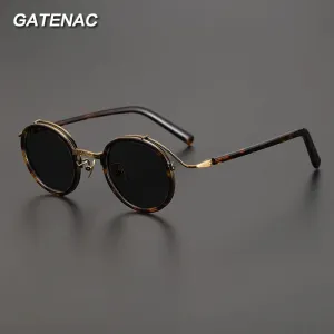 Gatenac Unisex Full Rim Round Polarized Acetate Titanium Sunglasses Mo12