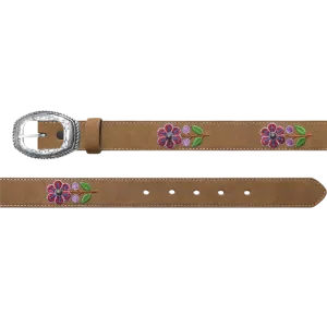 Gem Dandy Kid's Wrangler Flower Detail Tan Belt