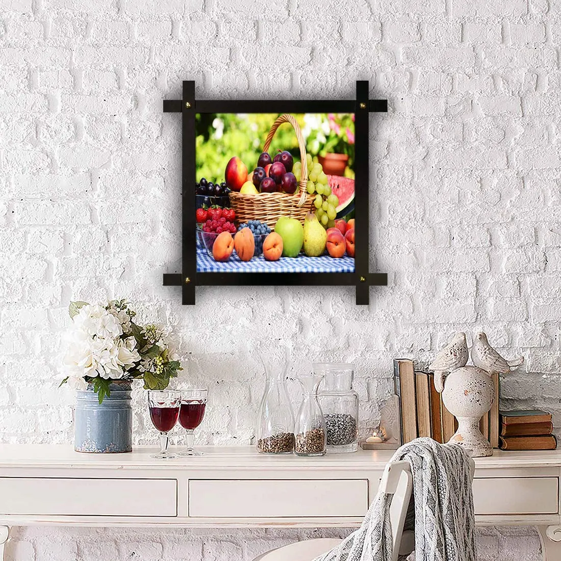 Generic Poster n Frames Cross Wooden Frame Hand-Crafted with Photo of Fruits and Vegetable 25382- (16.5x16.5inch,Wood,Multicolour), Medium