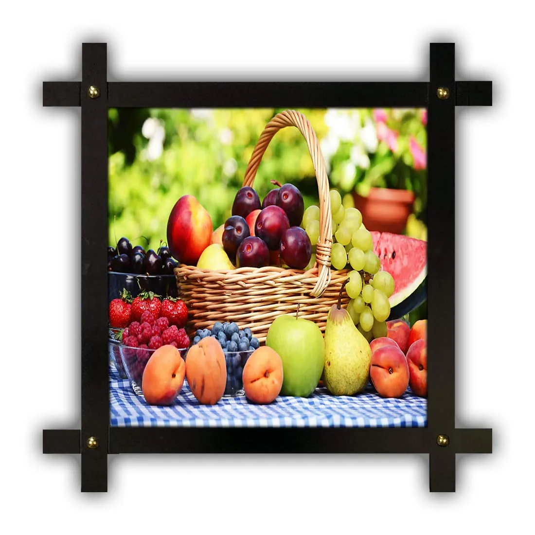 Generic Poster n Frames Cross Wooden Frame Hand-Crafted with Photo of Fruits and Vegetable 25382- (16.5x16.5inch,Wood,Multicolour), Medium