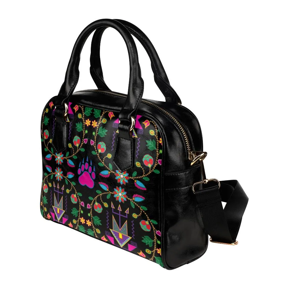 Geometric Floral Fall-Black Shoulder Handbag