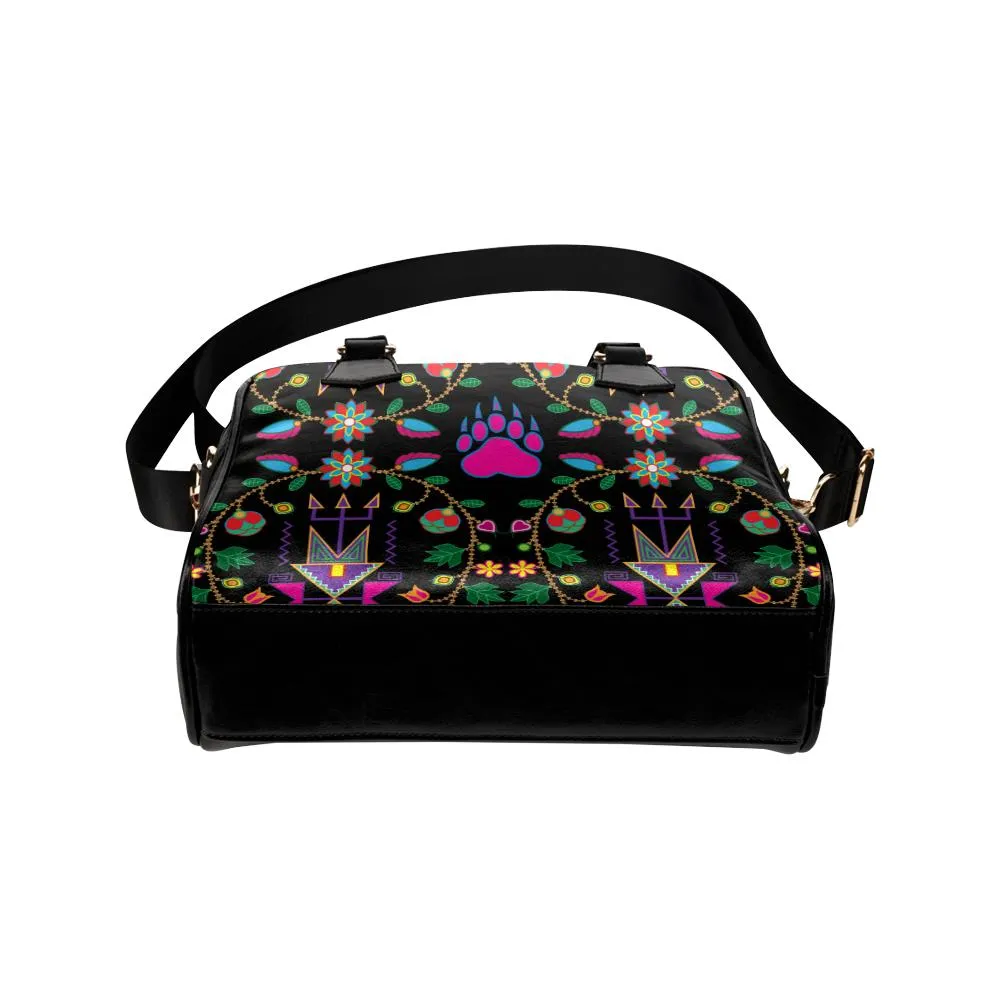 Geometric Floral Fall-Black Shoulder Handbag