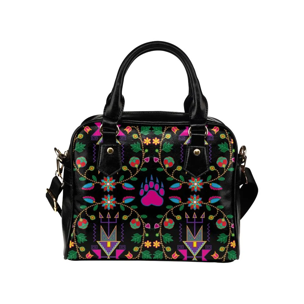 Geometric Floral Fall-Black Shoulder Handbag