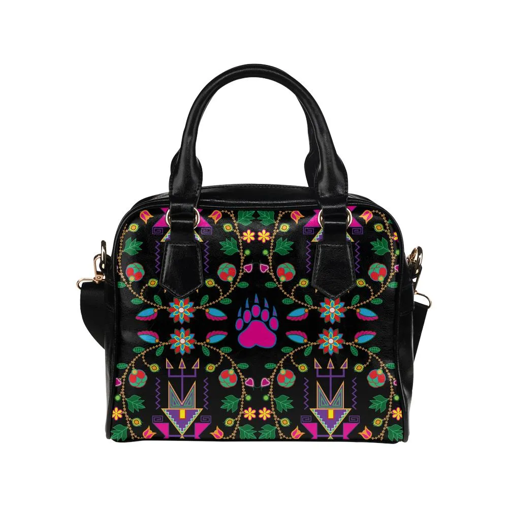 Geometric Floral Fall-Black Shoulder Handbag