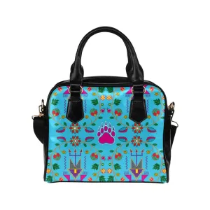 Geometric Floral Fall-Sky Blue Shoulder Handbag