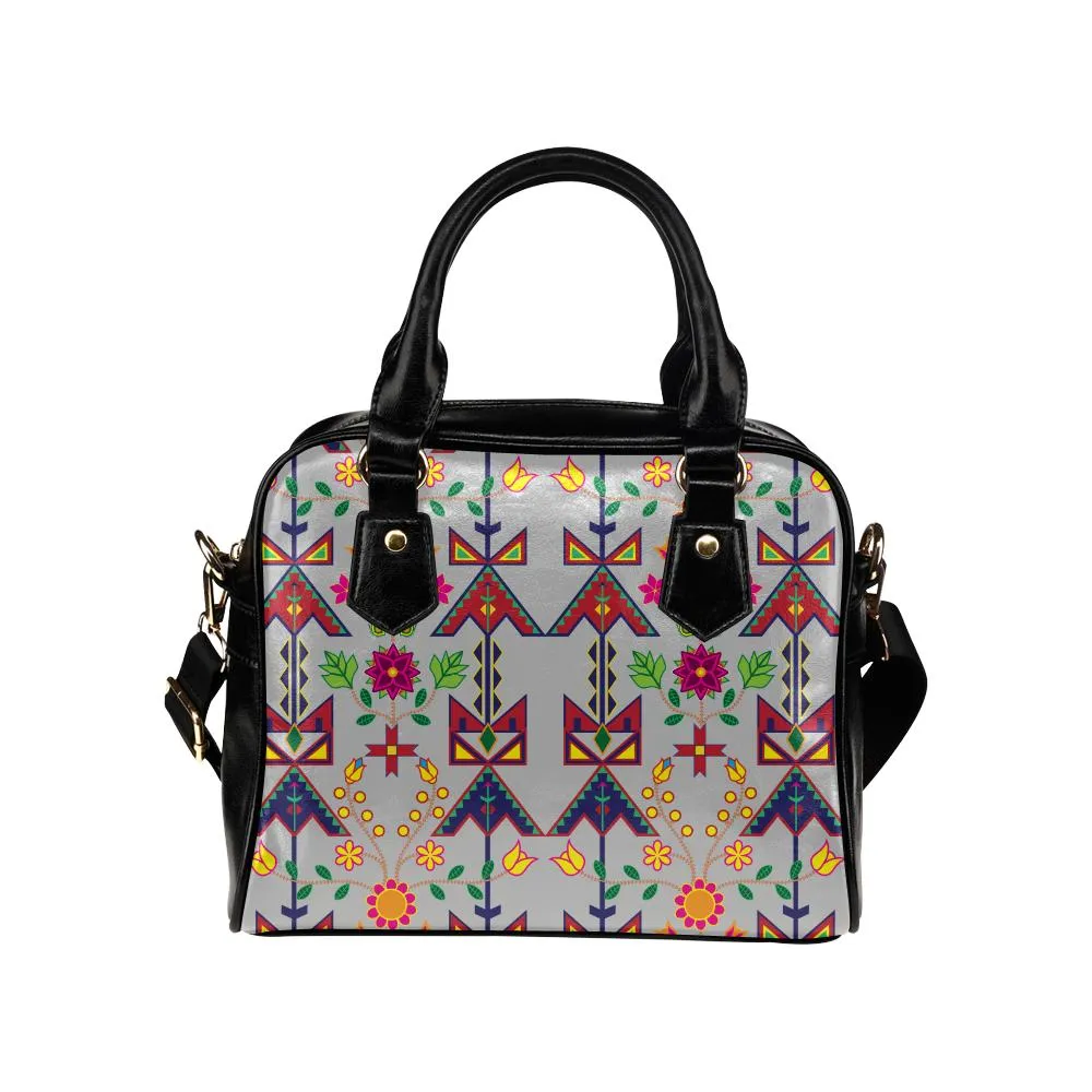 Geometric Floral Spring-Gray Shoulder Handbag