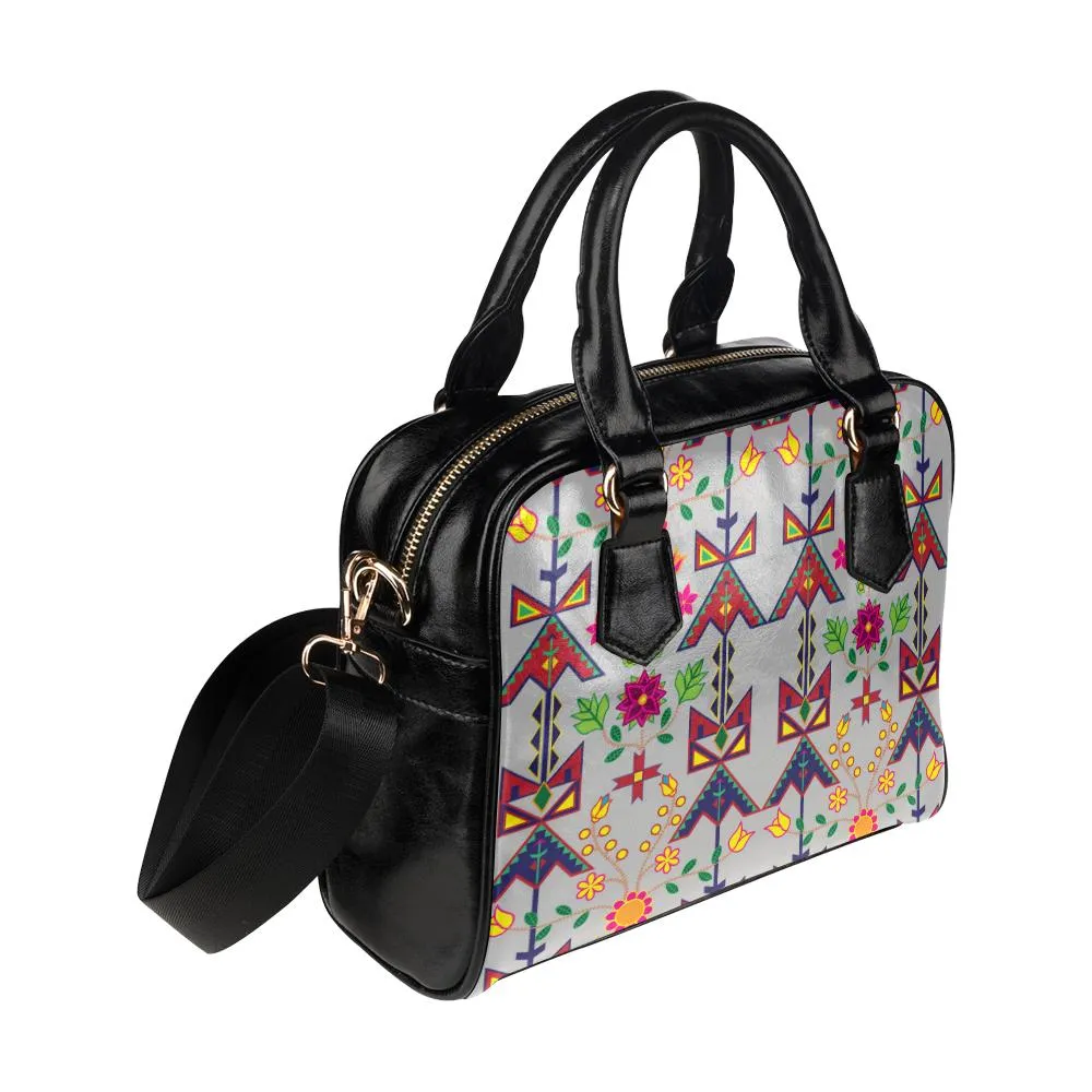 Geometric Floral Spring-Gray Shoulder Handbag