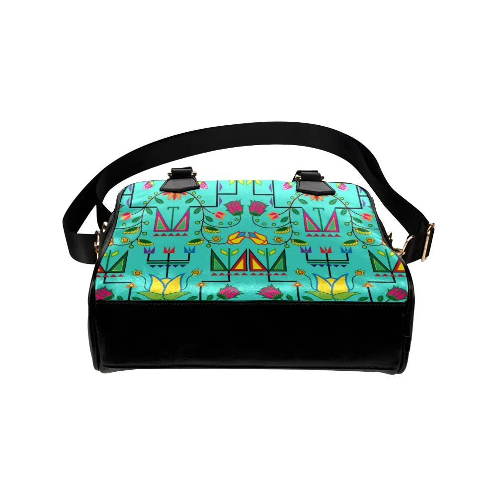 Geometric Floral Summer-Sky Shoulder Handbag