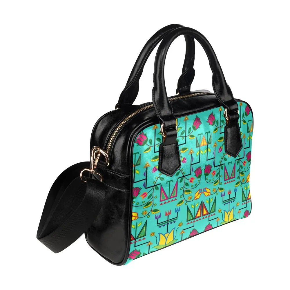 Geometric Floral Summer-Sky Shoulder Handbag